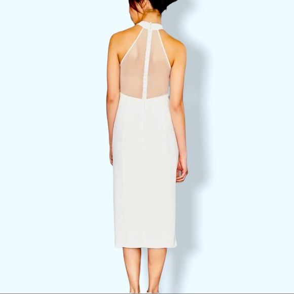 🎉HP🎉 Amsale x BHLDN Sheer-Back Faille Crepe 16/XL Off White Wedding Midi Dress - Picture 4 of 10